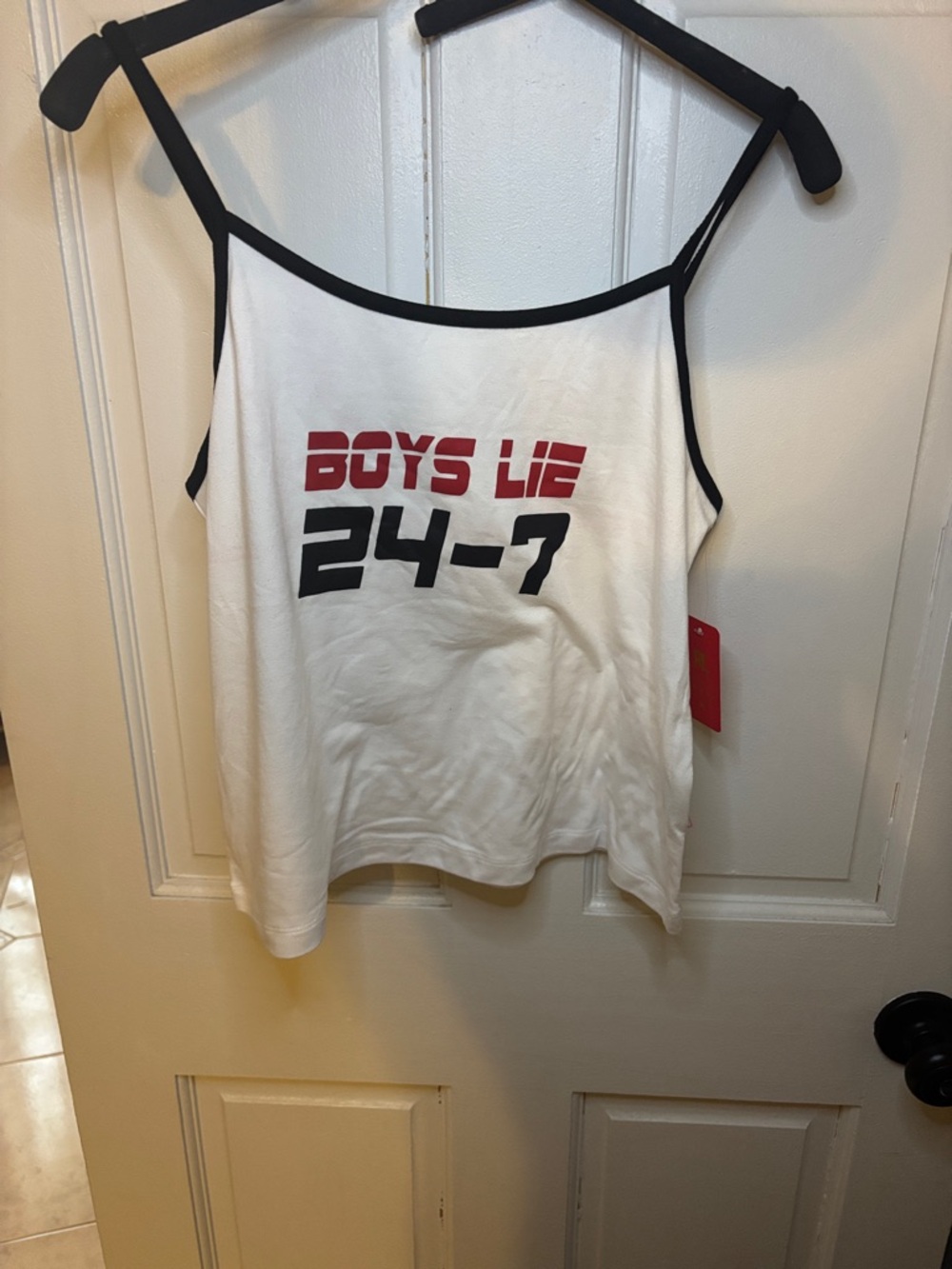 White Tank Top with 'BOYS LIE 24-7' Graphic